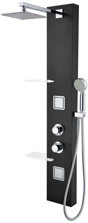 Anzzi Ronin 52 in. 2-Jetted Full Body Shower Panel with Heavy Rain Shower and Spray Wand in Black