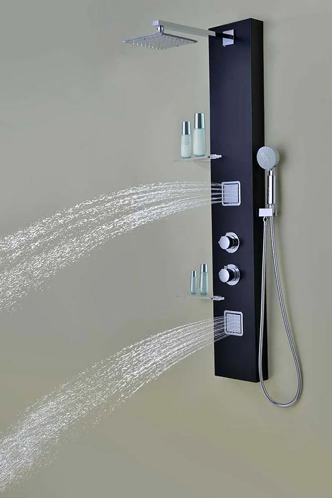 Anzzi Ronin 52 in. 2-Jetted Full Body Shower Panel with Heavy Rain Shower and Spray Wand in Black