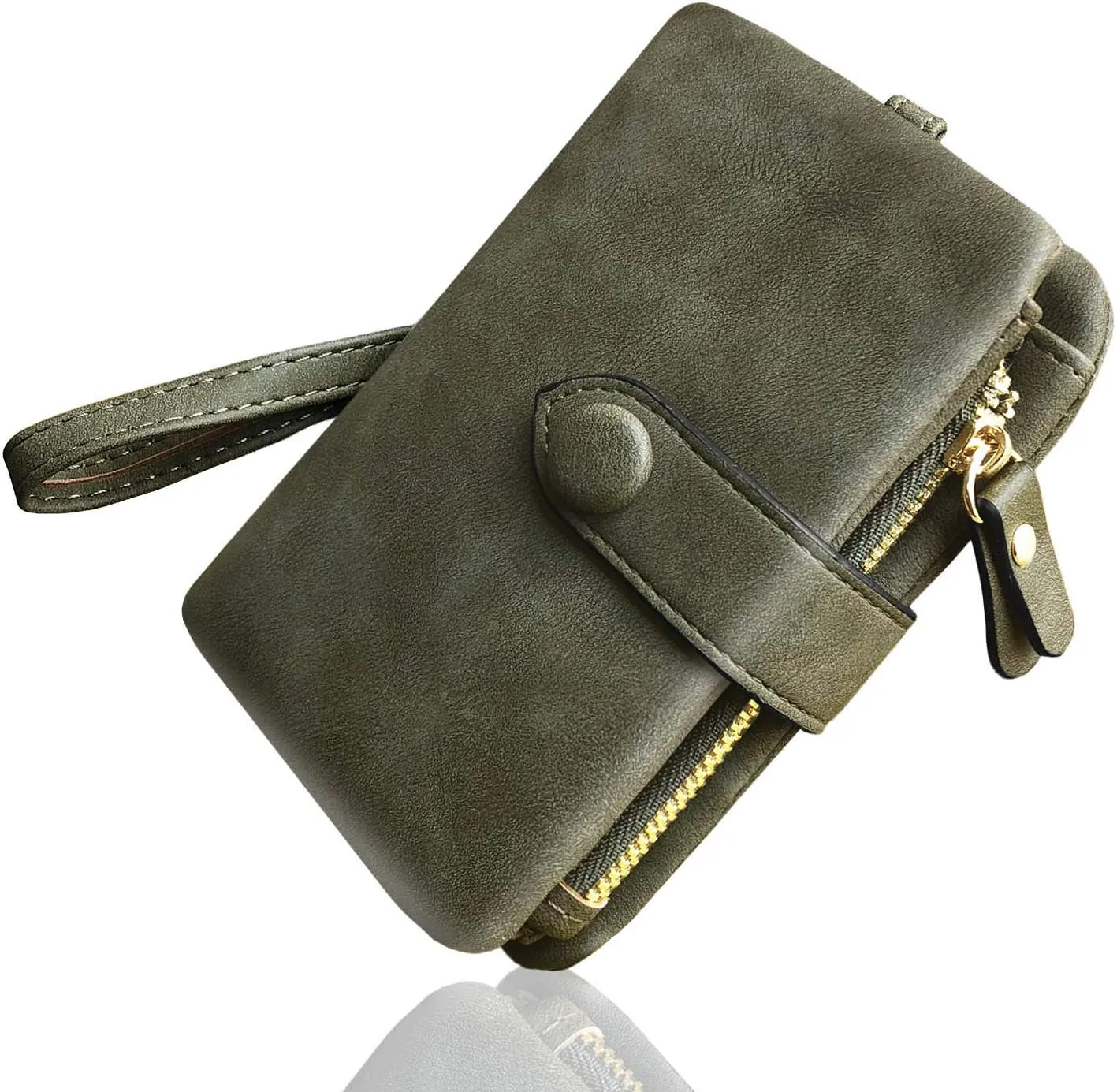 AOXONEL Women's Small Bifold Leather wallet Rfid blocking Ladies Wristlet with Card holder id window Coin Purse