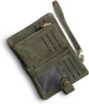 AOXONEL Women's Small Bifold Leather wallet Rfid blocking Ladies Wristlet with Card holder id window Coin Purse
