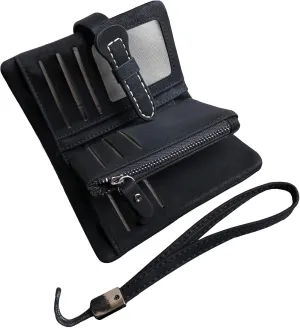 AOXONEL Women's Small Bifold Leather wallet Rfid blocking Ladies Wristlet with Card holder id window Coin Purse