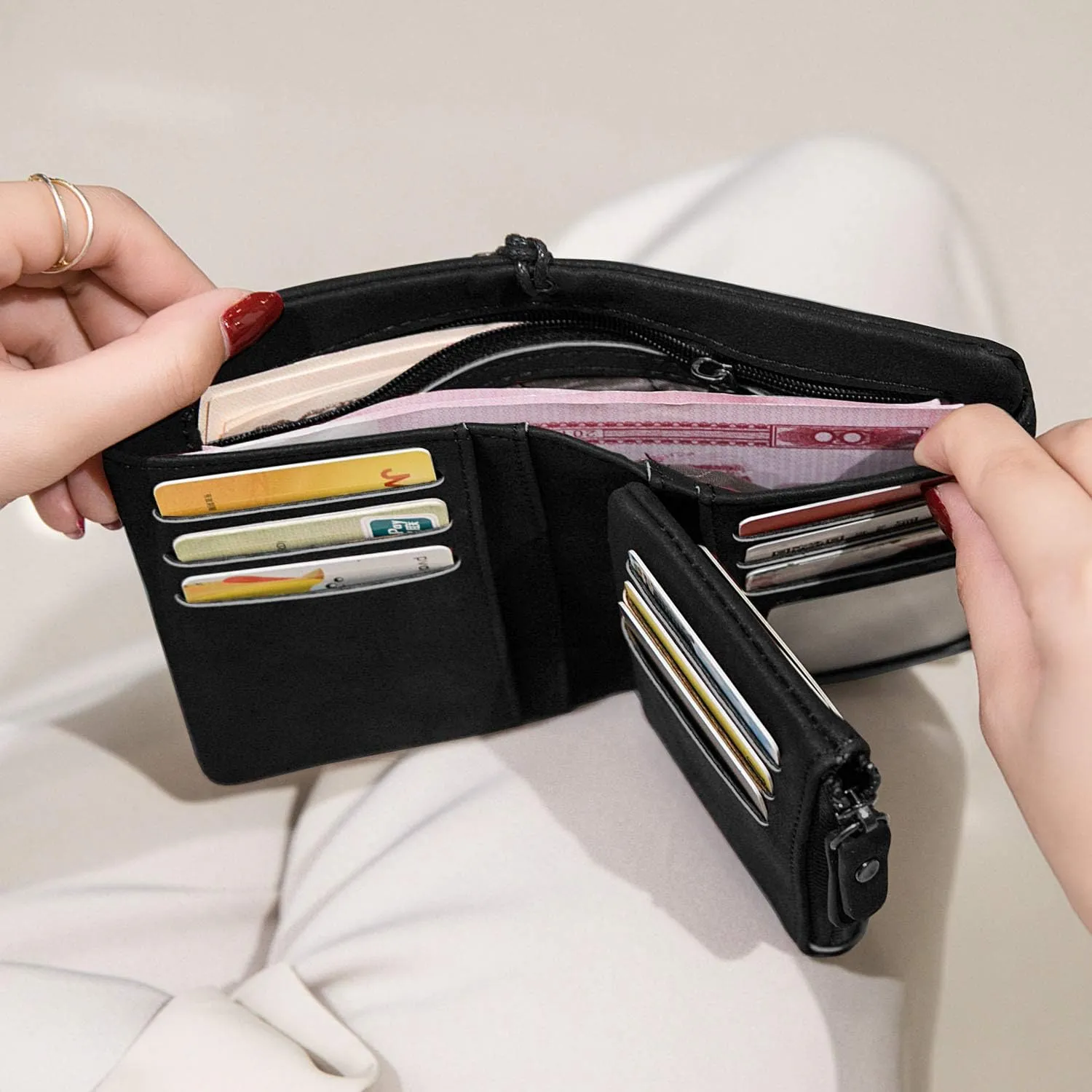 AOXONEL Women's Small Bifold Leather wallet Rfid blocking Ladies Wristlet with Card holder id window Coin Purse