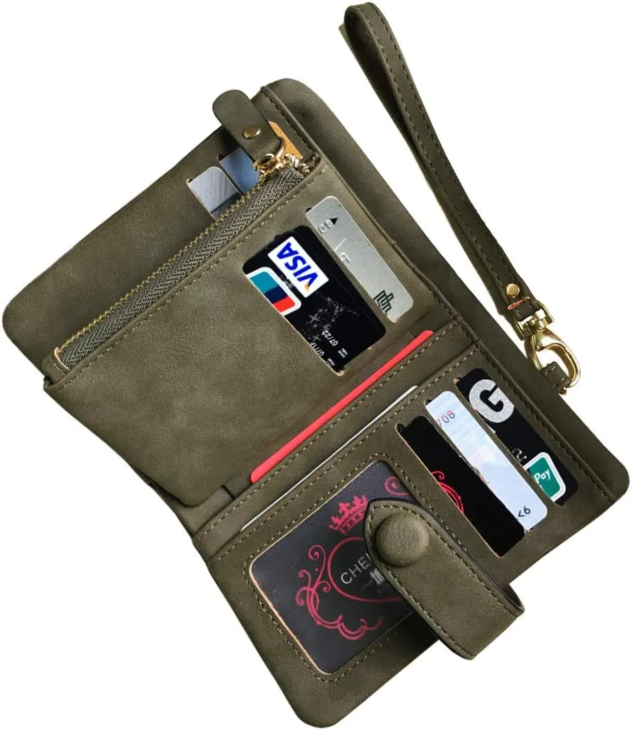 AOXONEL Women's Small Bifold Leather wallet Rfid blocking Ladies Wristlet with Card holder id window Coin Purse