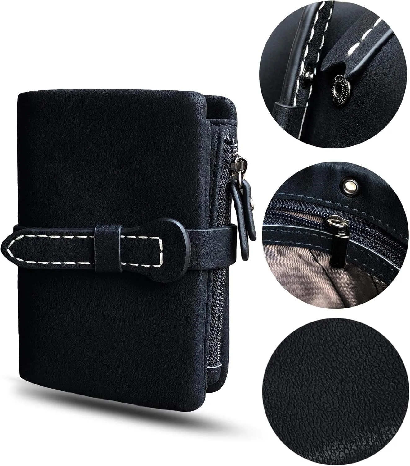 AOXONEL Women's Small Bifold Leather wallet Rfid blocking Ladies Wristlet with Card holder id window Coin Purse