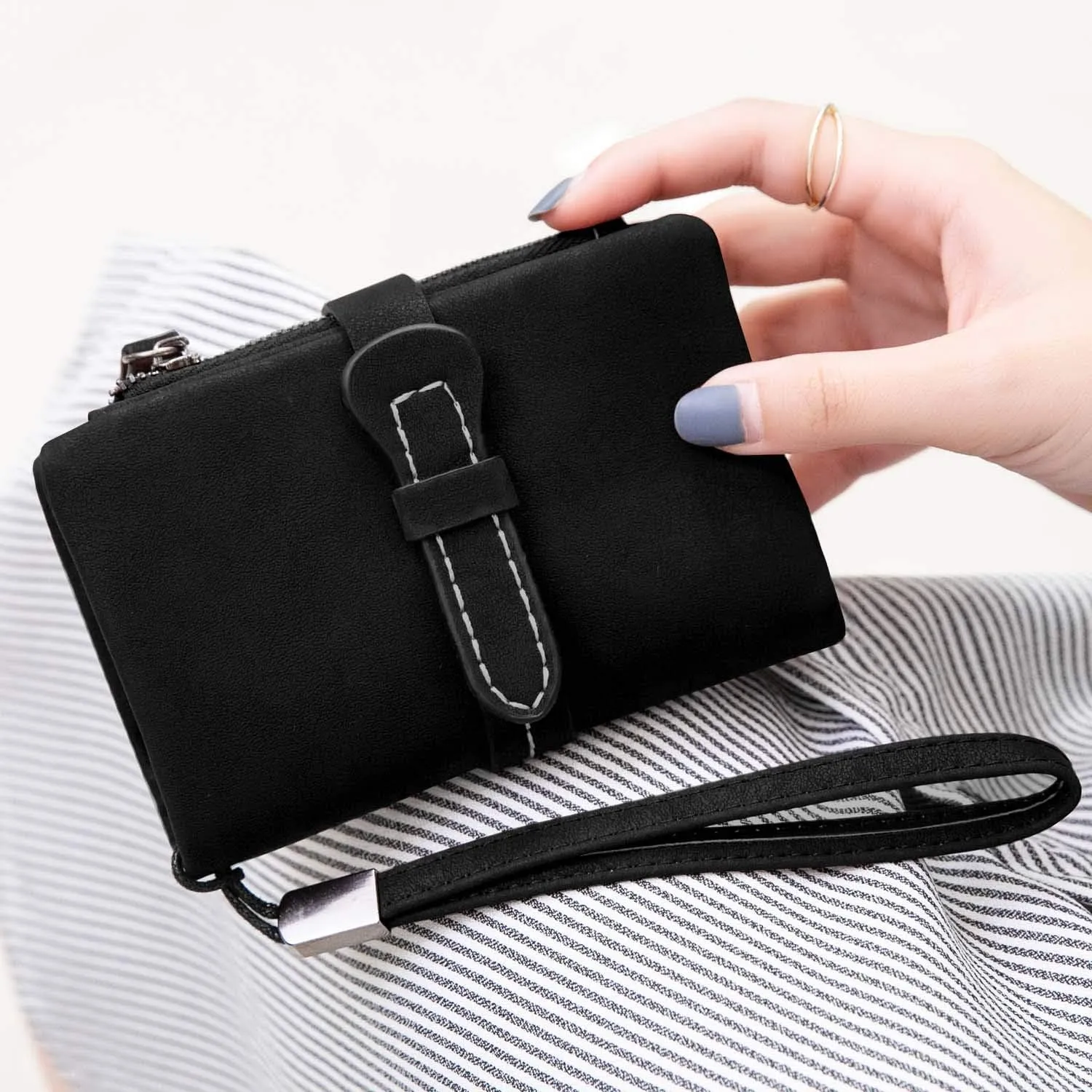 AOXONEL Women's Small Bifold Leather wallet Rfid blocking Ladies Wristlet with Card holder id window Coin Purse