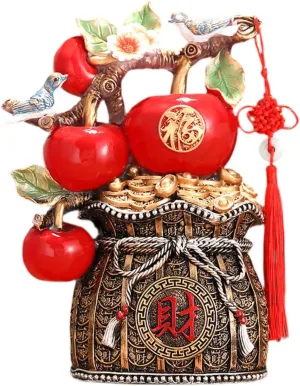 Apple Money Bag Statue Resin Figurine Crafts Decorative Ornament Sculpture for Hallway Housewarming Indoor Table Centerpieces, Bronze Base
