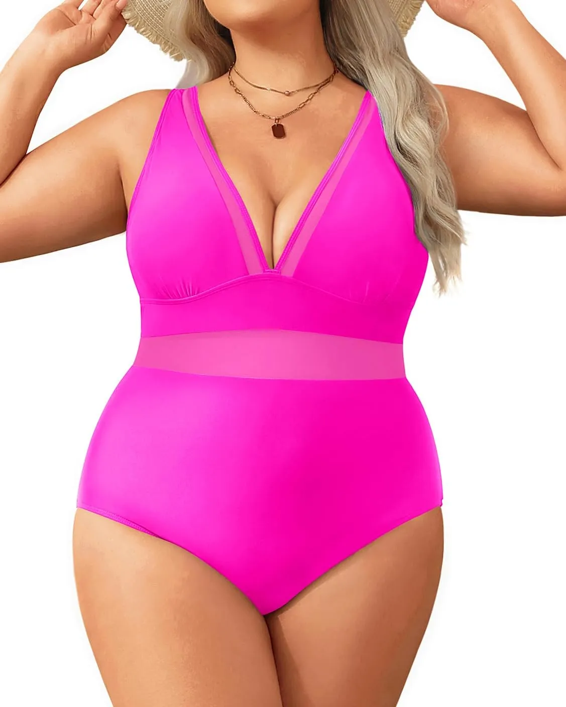 Aqua Eve Women Plus Size One Piece Swimsuit Tummy Control Bathing Suit Mesh Swimwear