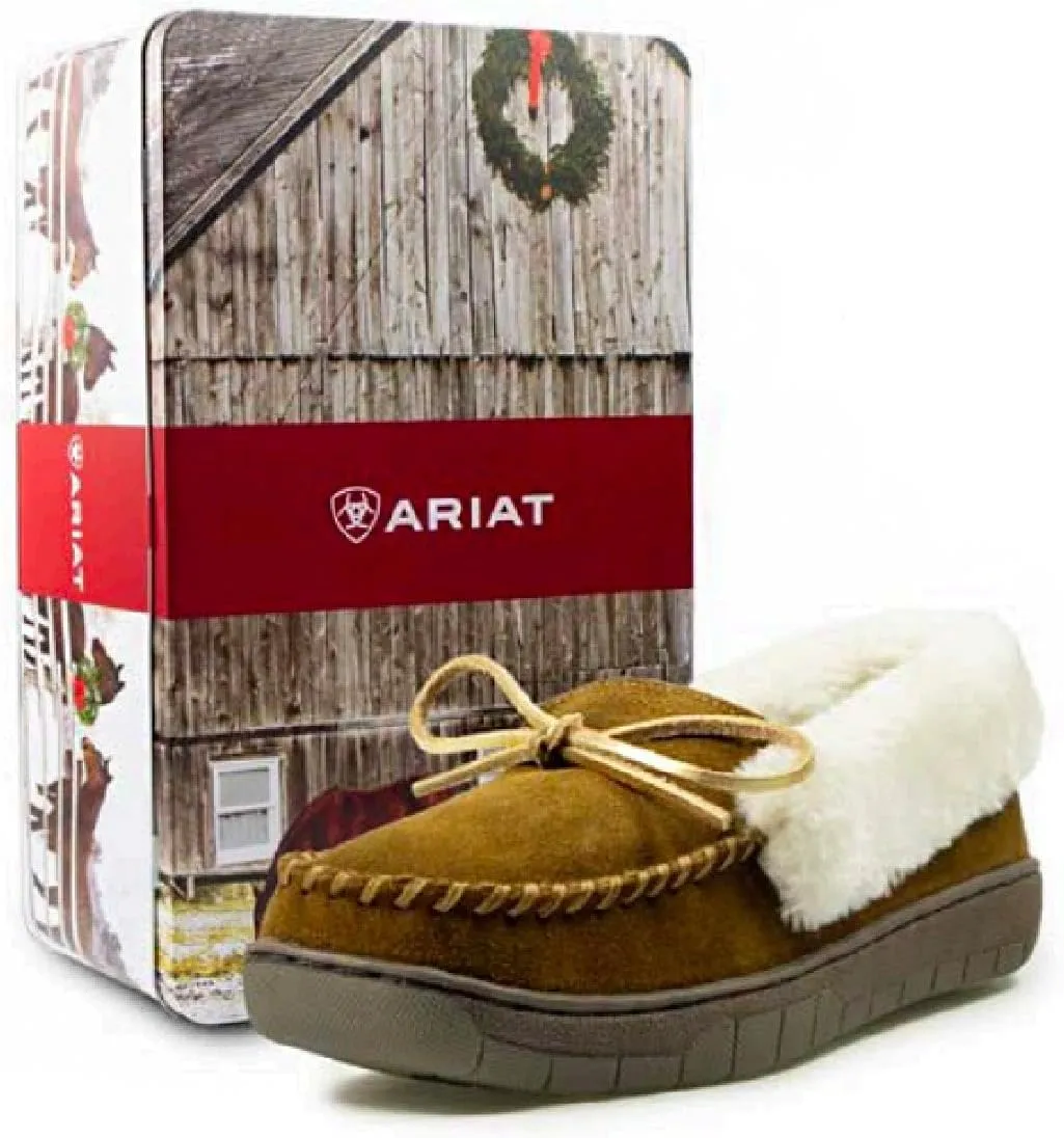 ARIAT Women's Ivy Moccasins - Genuine Suede Leather Moc Toe Slip-On Style Rubber Outsole Slippers in Gift Tin Box
