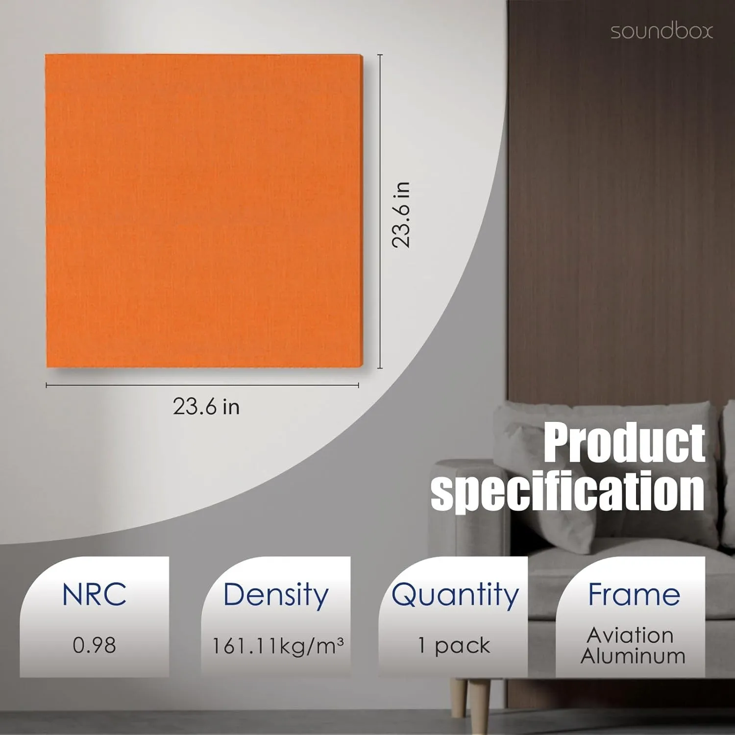 Art Acoustic Panels 23.6"x23.6" Sound Absorbing Wall Panels, Decorative Panels for Noise Reduction, Amber Pulse, Studio, Home Theater, Office