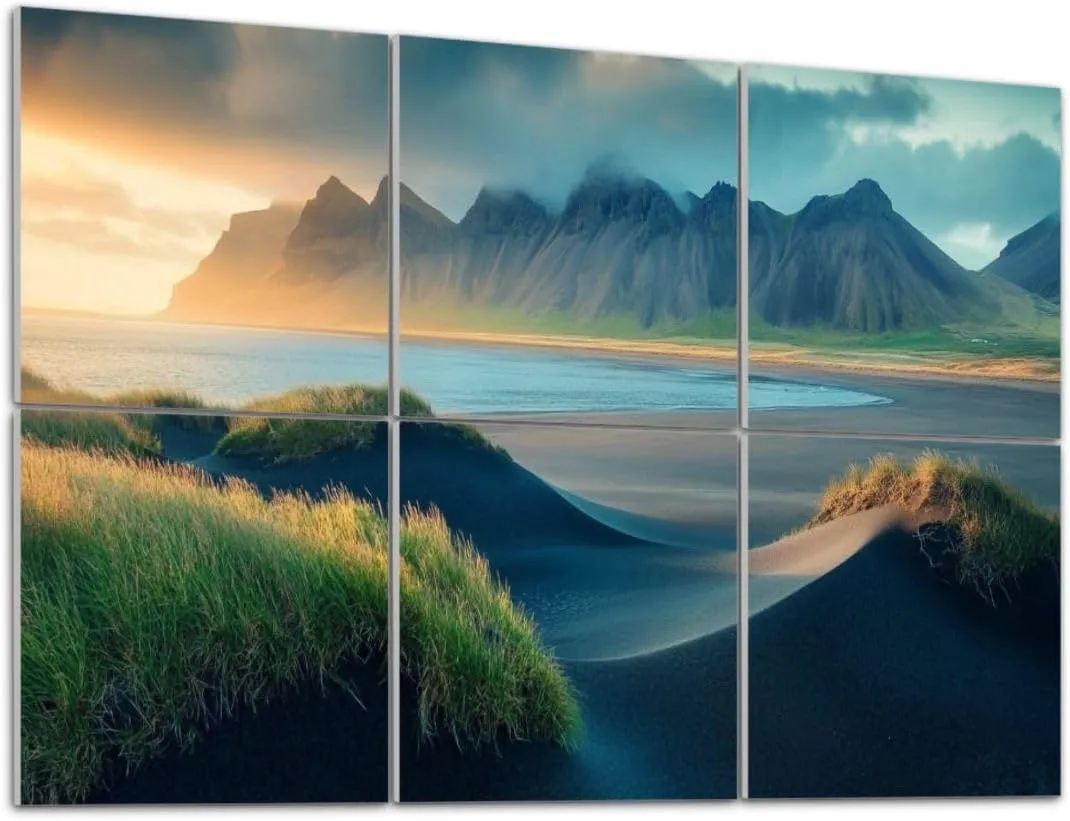 Art Acoustic Panels Self Adhesive Black sand dunes Stokksnes headland 6 Packs Decorative Soundproof Wall Panels Large Sound Absorbing Panels for Home Office 48"x72"