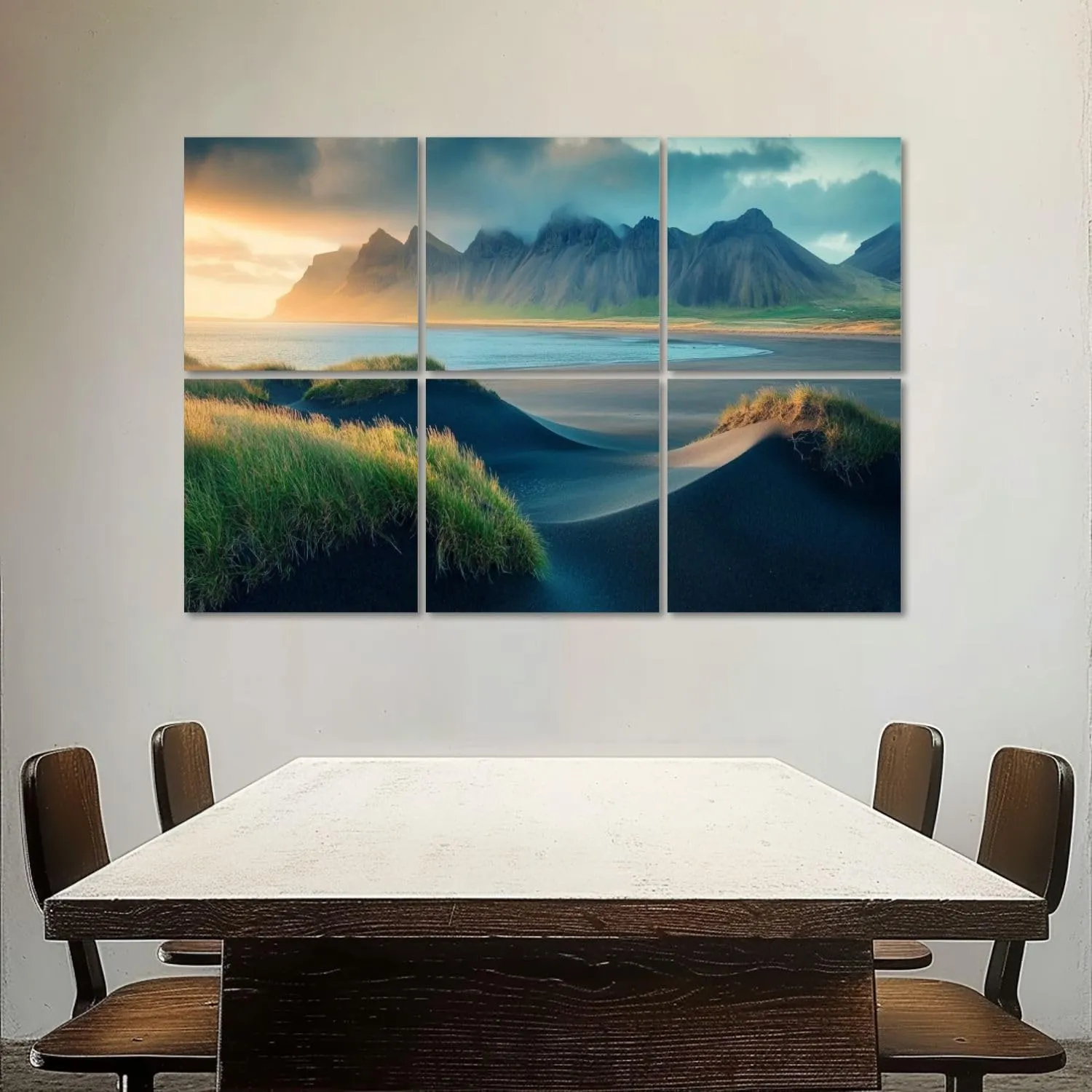 Art Acoustic Panels Self Adhesive Black sand dunes Stokksnes headland 6 Packs Decorative Soundproof Wall Panels Large Sound Absorbing Panels for Home Office 48"x72"