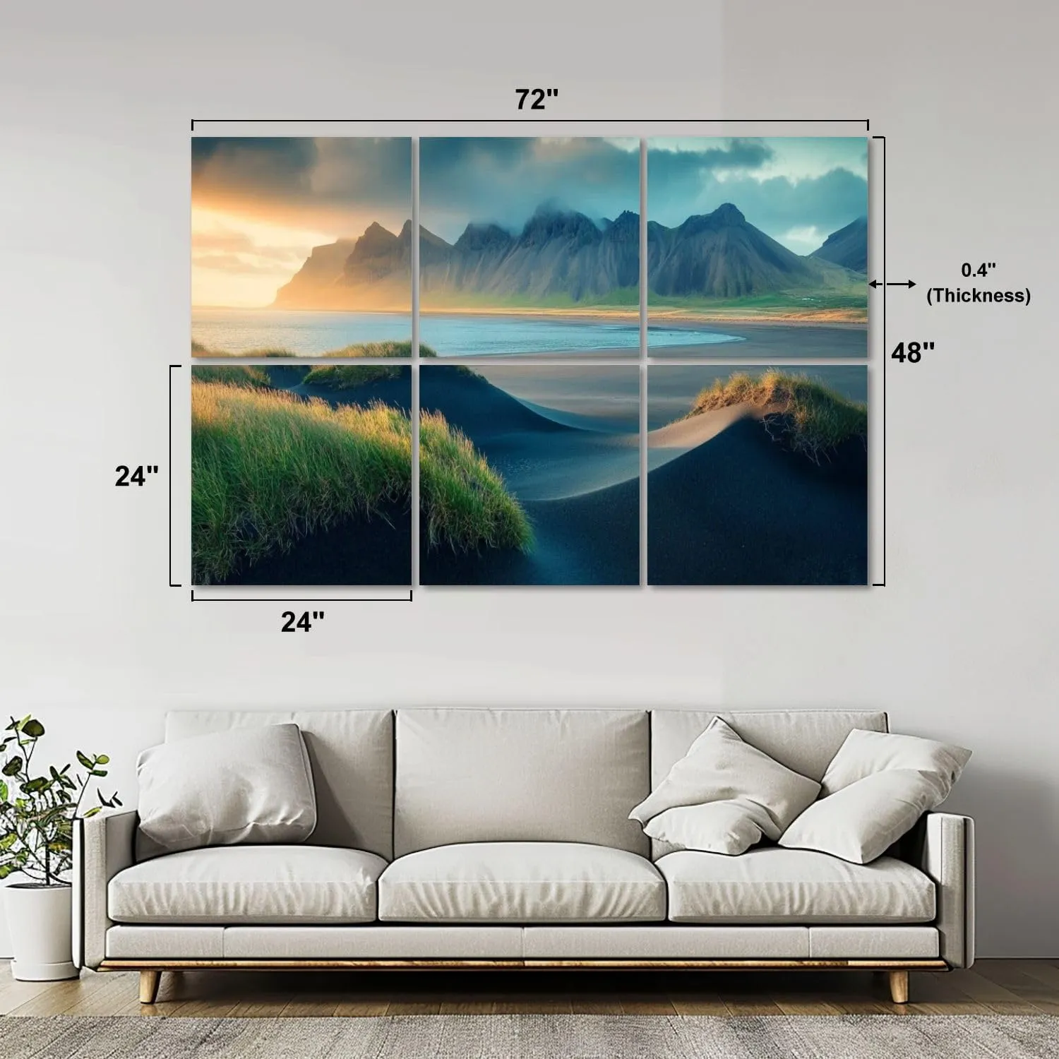 Art Acoustic Panels Self Adhesive Black sand dunes Stokksnes headland 6 Packs Decorative Soundproof Wall Panels Large Sound Absorbing Panels for Home Office 48"x72"