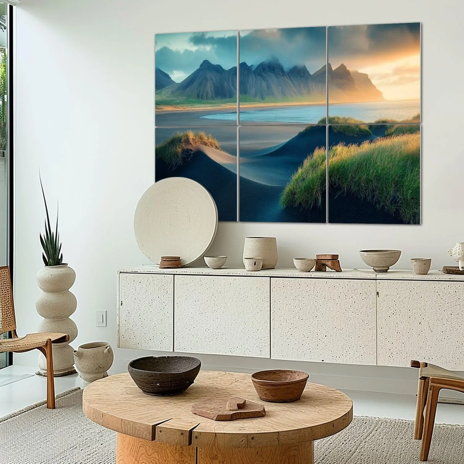 Art Acoustic Panels Self Adhesive Black sand dunes Stokksnes headland 6 Packs Decorative Soundproof Wall Panels Large Sound Absorbing Panels for Home Office 48"x72"