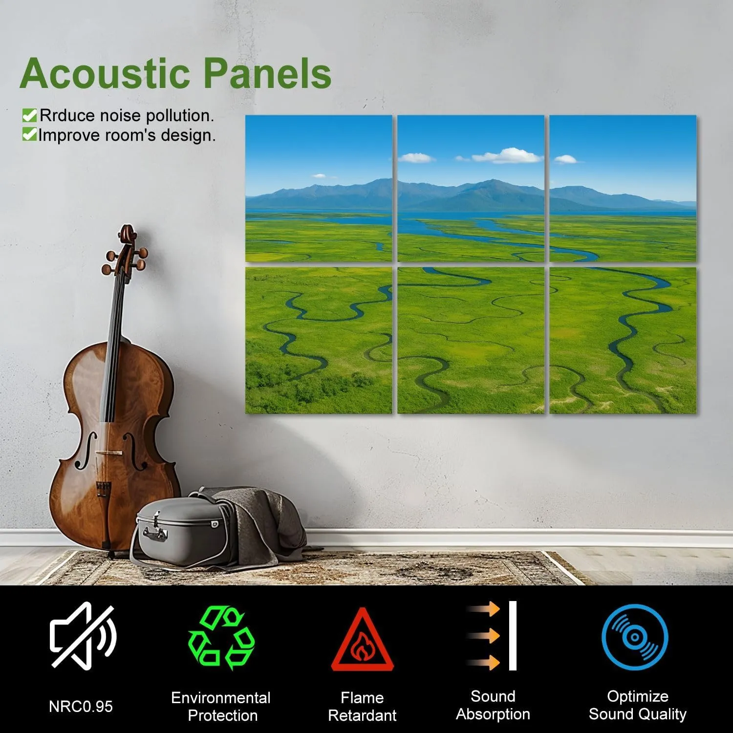 Art Acoustic Panels Self Adhesive Meandering rivers mangroves Hinchinbrook Island 6 Packs Decorative Soundproof Wall Panels Large Sound Absorbing Panels for Home Office 48"x72"