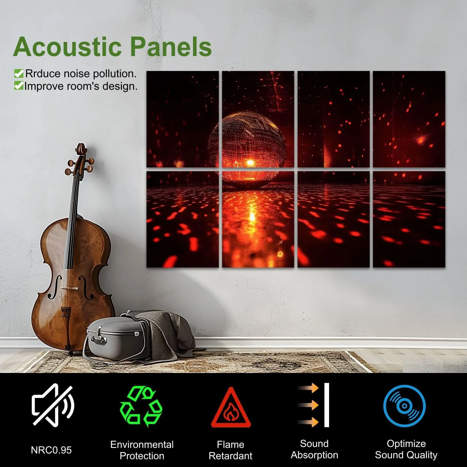 Art Acoustic Panels Self Adhesive reflecting dark hall for discos space 8 Packs Decorative Soundproof Wall Panels Large Sound Absorbing Panels for Home Office 48"x32"