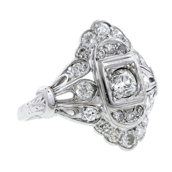 Art Deco Diamond Dinner Ring, Old Euro 0.32ct