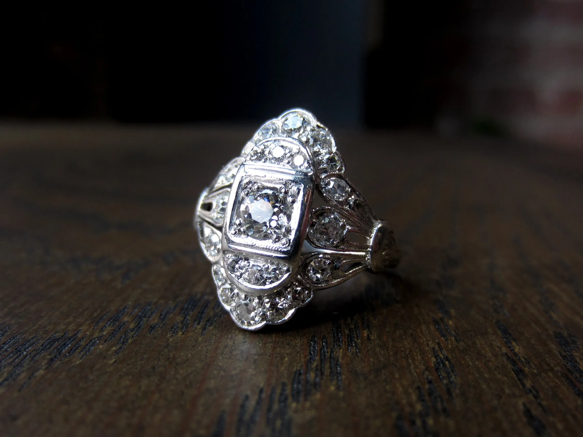 Art Deco Diamond Dinner Ring, Old Euro 0.32ct