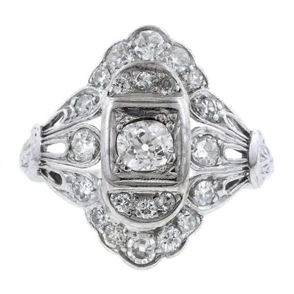 Art Deco Diamond Dinner Ring, Old Euro 0.32ct