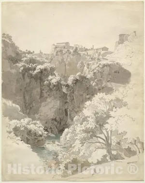 Art Print : Carl Wagner, Tivoli and The Temple of The Sibyl Above The Aniene Gorge, 1824, Historic Wall Décor : 36in x 48in