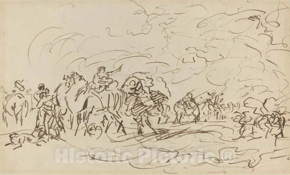Art Print : Johann Zoffany, Sandstorm in The Desert Overtaking a Caravan, c.1786, Historic Wall Décor : 12in x 08in