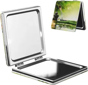 Asian Style Green Leaves Women Small Pocket Mirror Travel Cosmetic Mirror Folding Handheld Makeup Mirror