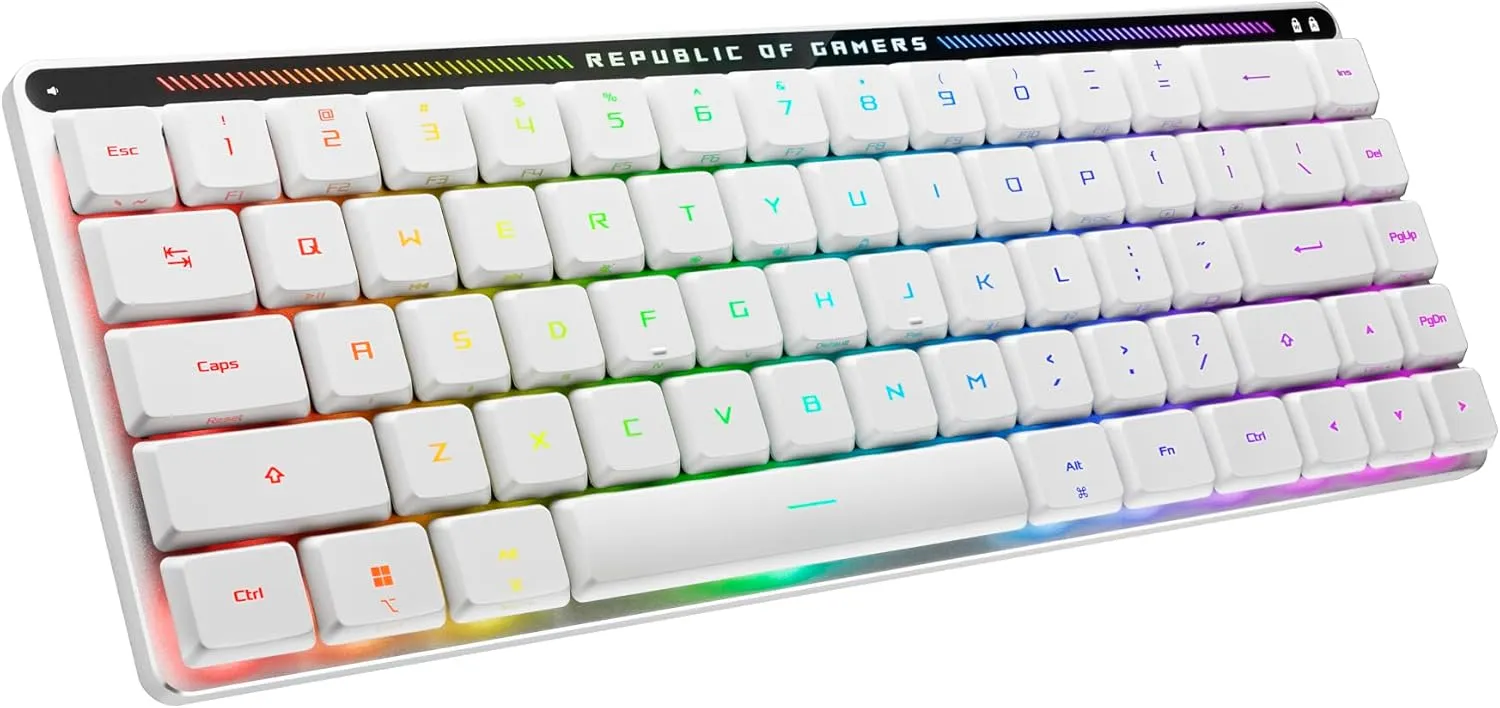 ASUS ROG Falchion RX Low Profile 65% Wireless Gaming Keyboard with ROG RX Red Low-Profile switches, tri-Mode Connection with ROG SpeedNova, Silicone dampening Foam, Touch Panel, and MacOS Support.