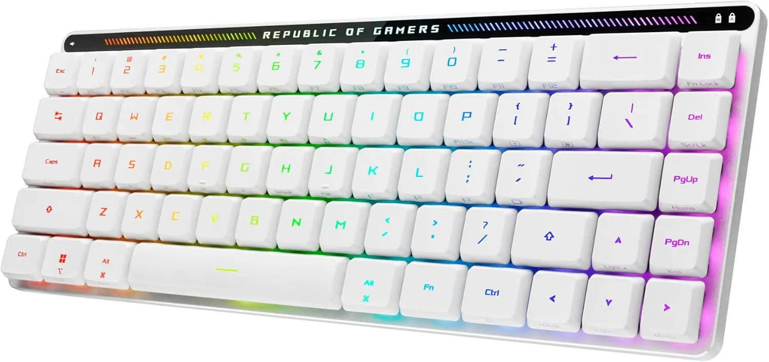 ASUS ROG Falchion RX Low Profile 65% Wireless Gaming Keyboard with ROG RX Red Low-Profile switches, tri-Mode Connection with ROG SpeedNova, Silicone dampening Foam, Touch Panel, and MacOS Support.