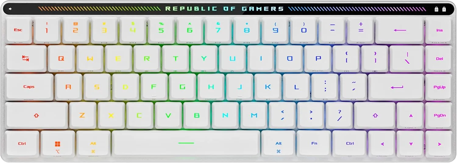 ASUS ROG Falchion RX Low Profile 65% Wireless Gaming Keyboard with ROG RX Red Low-Profile switches, tri-Mode Connection with ROG SpeedNova, Silicone dampening Foam, Touch Panel, and MacOS Support.