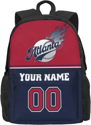 Atlanta Backpack,Custom Baseball Sports Backpack With Name And Number,Personalized High Capacity Casual Laptop Bag Travel Bag Gifts For Fans Men Women