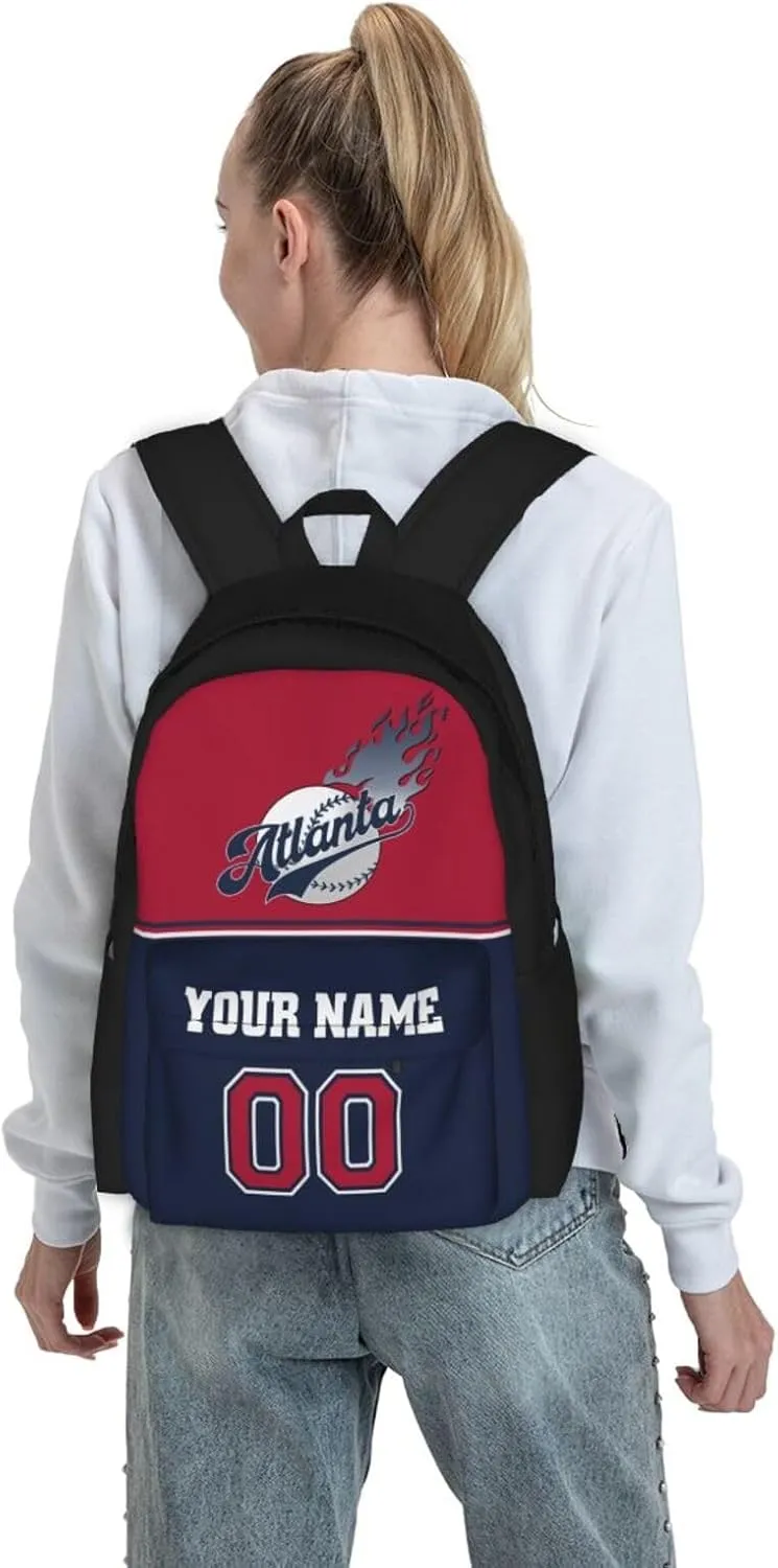 Atlanta Backpack,Custom Baseball Sports Backpack With Name And Number,Personalized High Capacity Casual Laptop Bag Travel Bag Gifts For Fans Men Women