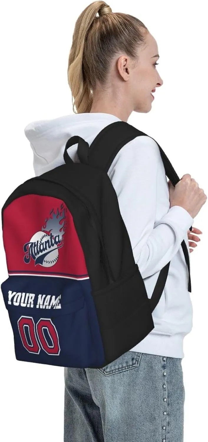 Atlanta Backpack,Custom Baseball Sports Backpack With Name And Number,Personalized High Capacity Casual Laptop Bag Travel Bag Gifts For Fans Men Women