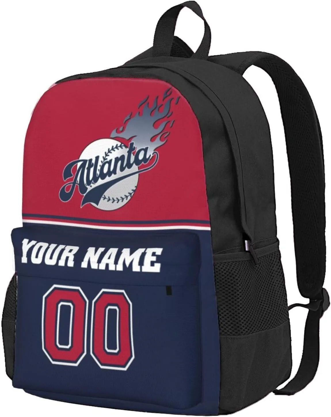 Atlanta Backpack,Custom Baseball Sports Backpack With Name And Number,Personalized High Capacity Casual Laptop Bag Travel Bag Gifts For Fans Men Women