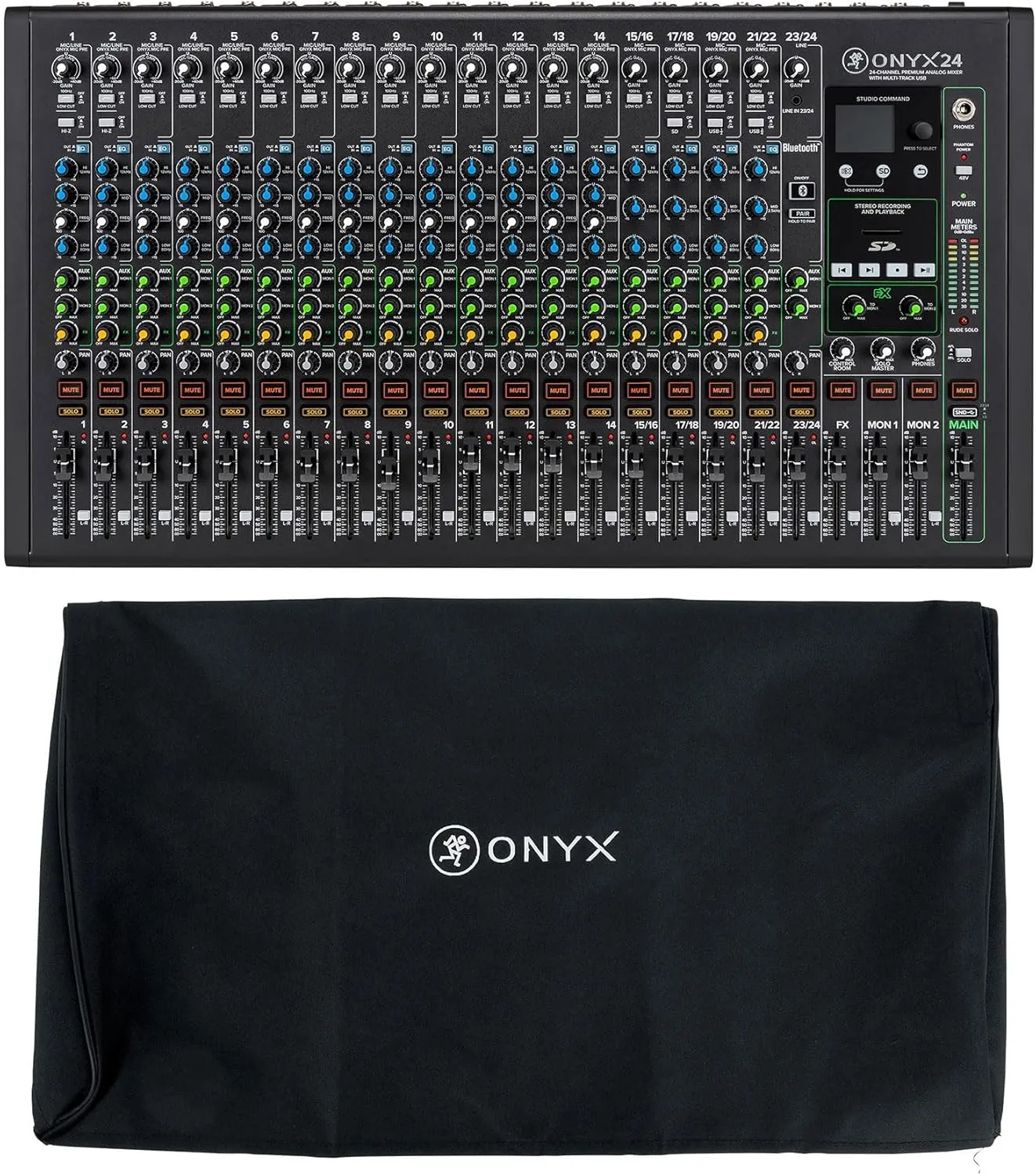 Audiosavings Bundle: (1) Mackie ONYX24 24-Channel Analog Mixer w/Multi-Track USB/3-Band EQ Bluetooth Bundle with (1) Mackie Onyx24 Dust Cover For Onyx 24 Mixer (2 Items)