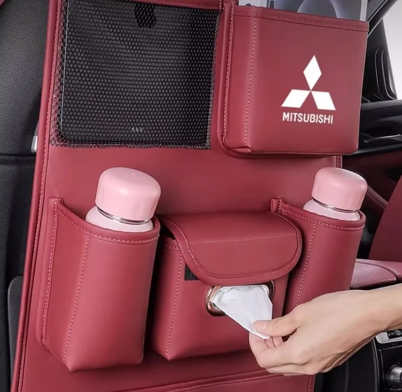 Auto Seat Back Multi Pocket Storage Bag For Mitsubishi Emeraude Endeavor FTO Galant Grandis GTO i i-MiEV L200 Lancer Lancer Evolution Automobile Seat Back Organisers,Brown1
