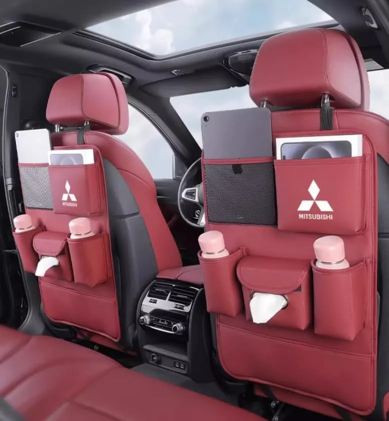 Auto Seat Back Multi Pocket Storage Bag For Mitsubishi Emeraude Endeavor FTO Galant Grandis GTO i i-MiEV L200 Lancer Lancer Evolution Automobile Seat Back Organisers,Brown1