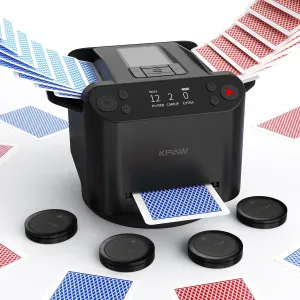 Automatic Card Shuffler and Dealer - 1-2 Decks Support 12 Players, 4 Drawing Remotes, Built-in Gameplays, 360°/180° Deal, for Poker, UNO, Phase 10, Skip-Bo, Rummy (Black)