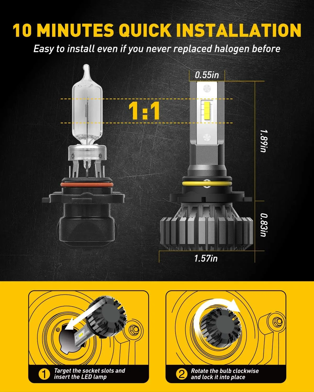 AUXITO 9005 LED Fog Light 6500K, Fanless HB3 Bulbs 400% Brighter Plug and Play Fog Bulb Replacement, Pack of 2