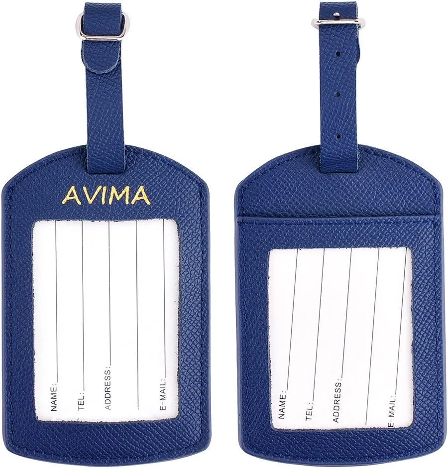 AVIMA Luxury Handcrafted Saffiano Leather Travel Suitcase Luggage Bag Tags 2pcs Set