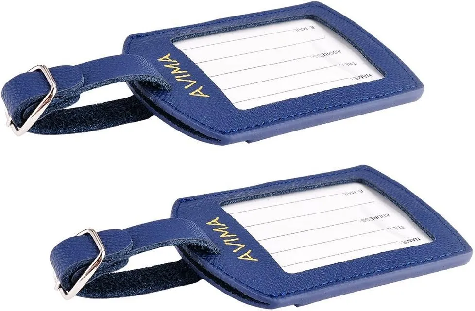 AVIMA Luxury Handcrafted Saffiano Leather Travel Suitcase Luggage Bag Tags 2pcs Set