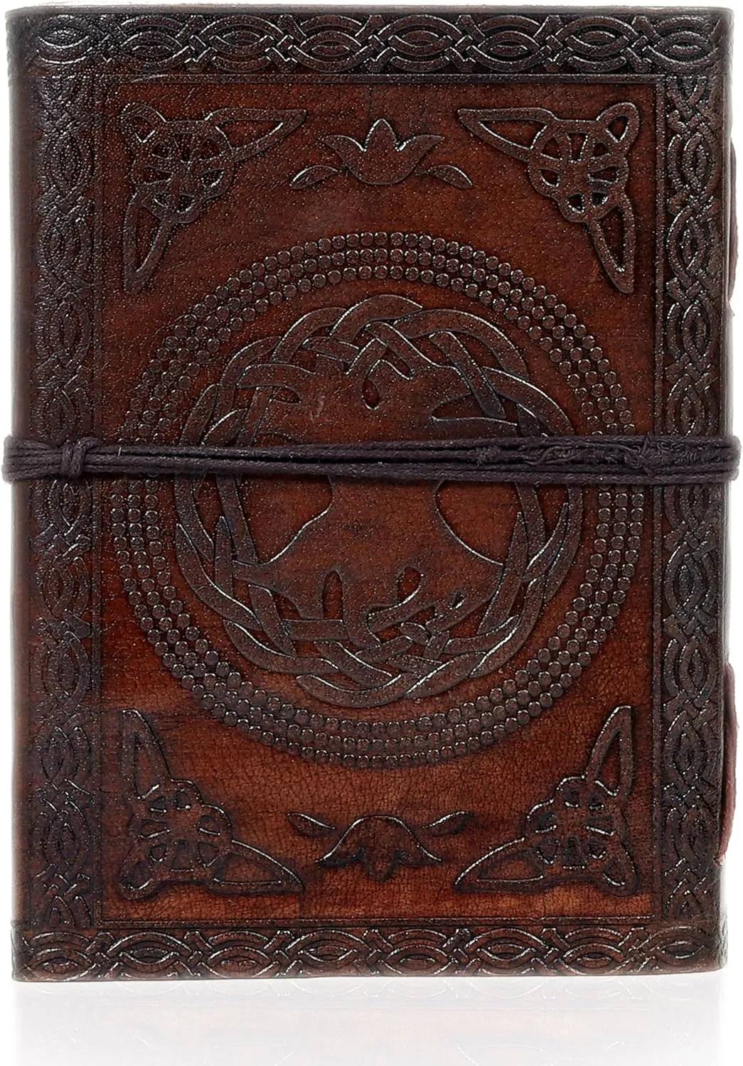 AzureGreen DOUBLE DRAGON Blank Page BOOK Handcrafted Leather Writing Unlined 5 x 7 JOURNAL (Brown)