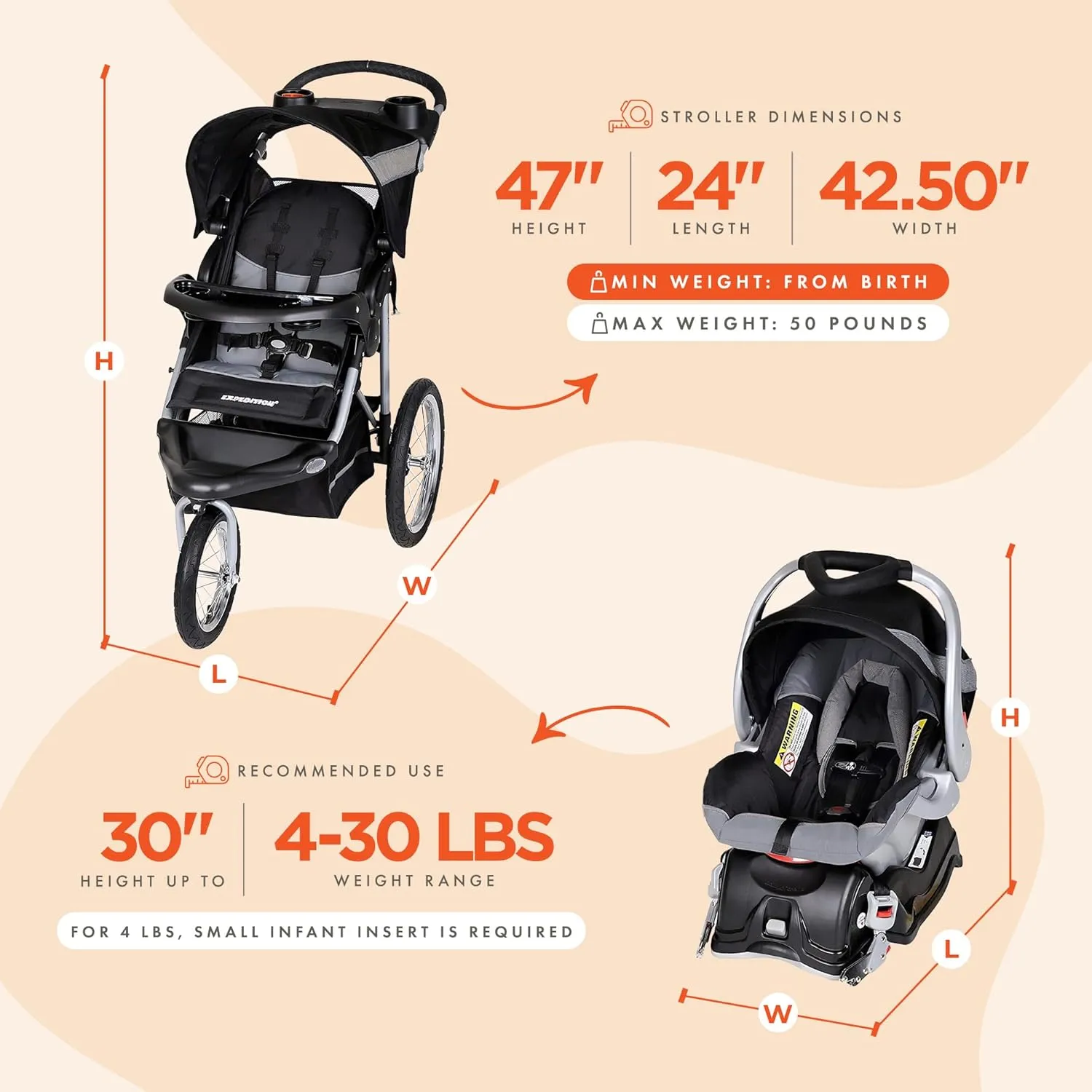 Baby Trend Expedition® Jogger Travel System with EZ Flex-Loc® Infant Car Seat, Millenium White