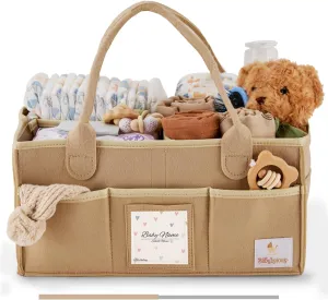 Babylicious Baby Diaper Caddy Organizer | Felt Changing Table Organizer - XL | Diaper Organizer for Changing Table | Name Card Included- Newborn Essentials Must Haves for Parents Tan