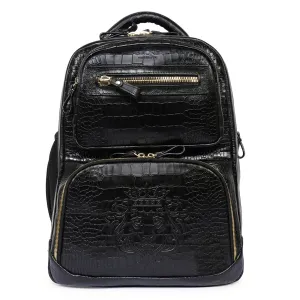 Backpack in Black Leather with Multi-Step Pockets