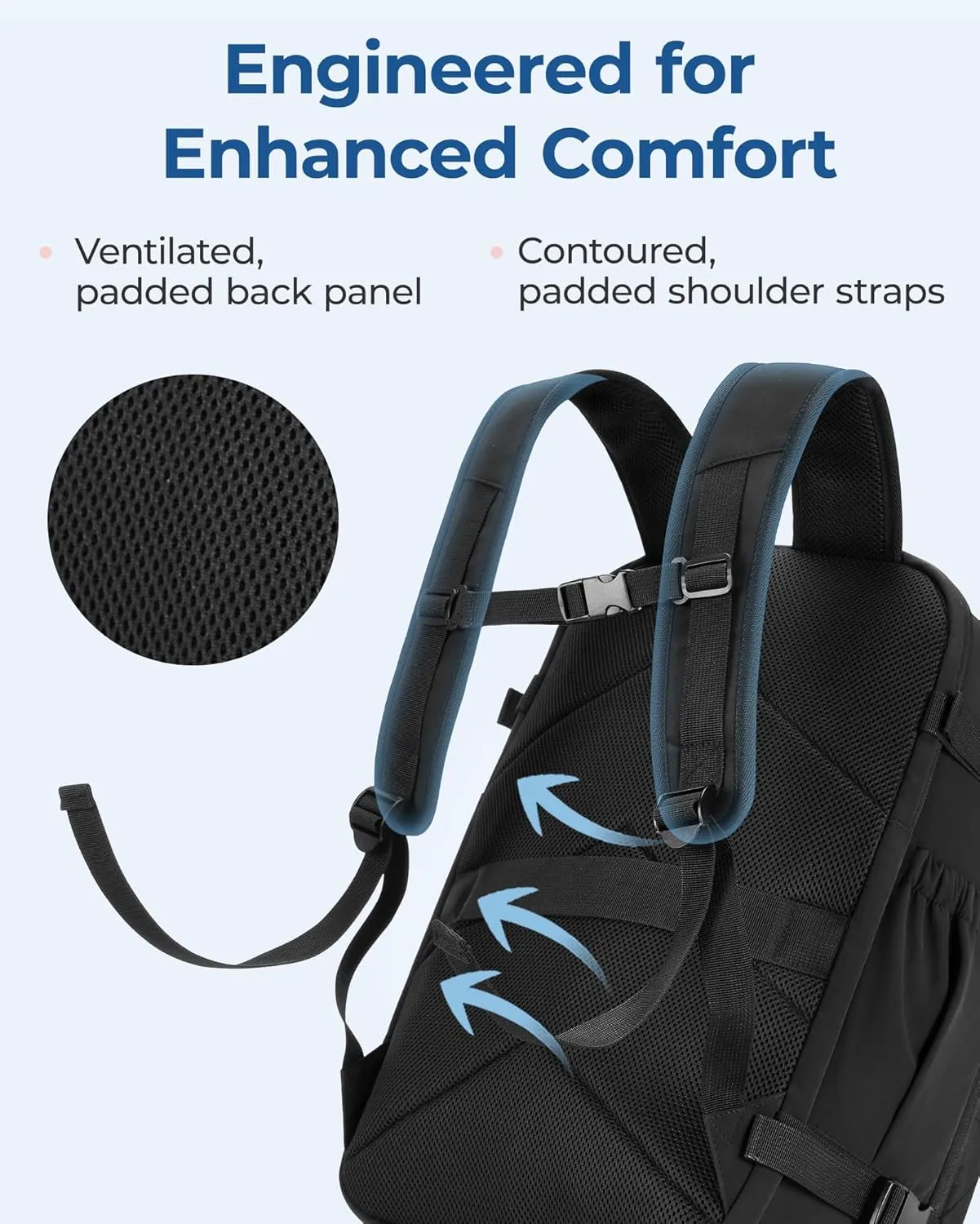 BAGSMART Travel Backpack for Women Men, 30L Carry on Backpack for Airplanes, 17 Inches Backpack for Women, with Shoe Bag & Storage Bag, Backpack Suitcase for Travel, Black