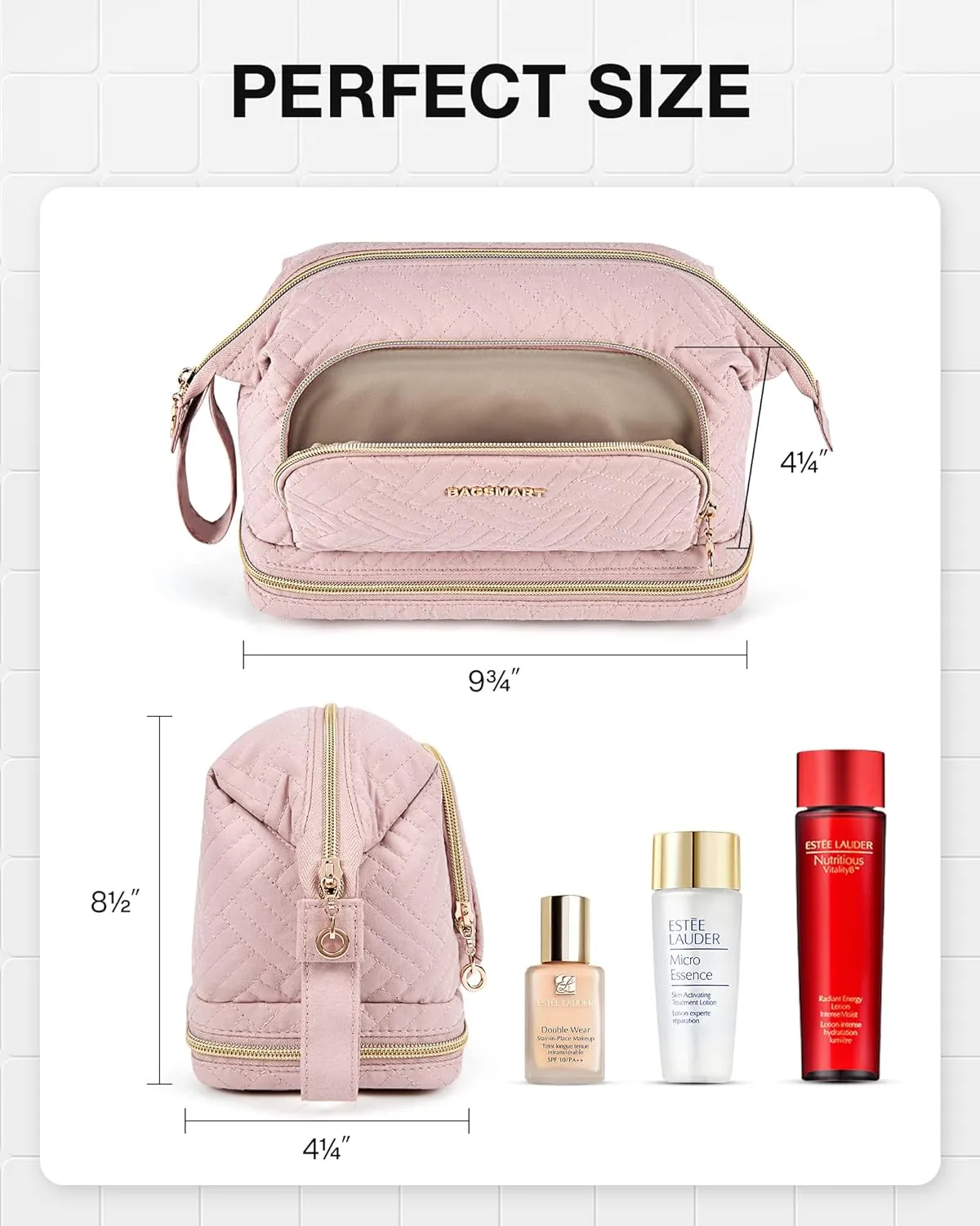 BAGSMART Travel Makeup Bag, Cosmetic Bag Make Up Organizer Case,Large Wide-open Pouch for Women Purse for Toiletries Accessories Brushes