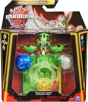 Bakugan Starter 3-Pack, Special Attack Ventri, Octogan and Trox, Customizable Spinning Action Figures and Trading Cards, Kids Toys for Boys and Girls 6 and up