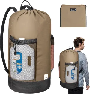 BALEINE 120L Laundry Bag Backpack, 900D Oxford Fabric Large Travel Laundry Bags with Shoulder Straps and 2 Mesh Pockets for College Dorm, Apartment, Laundromat (Khaki)
