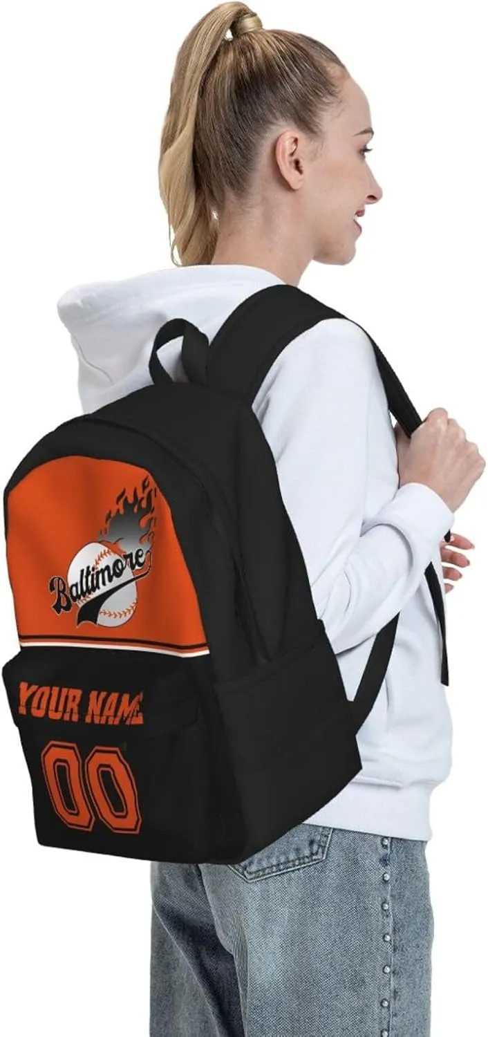 Baltimore Backpack,Custom Baseball Sports Backpack With Name And Number,Personalized High Capacity Casual Laptop Bag Travel Bag Gifts For Fans Men Women