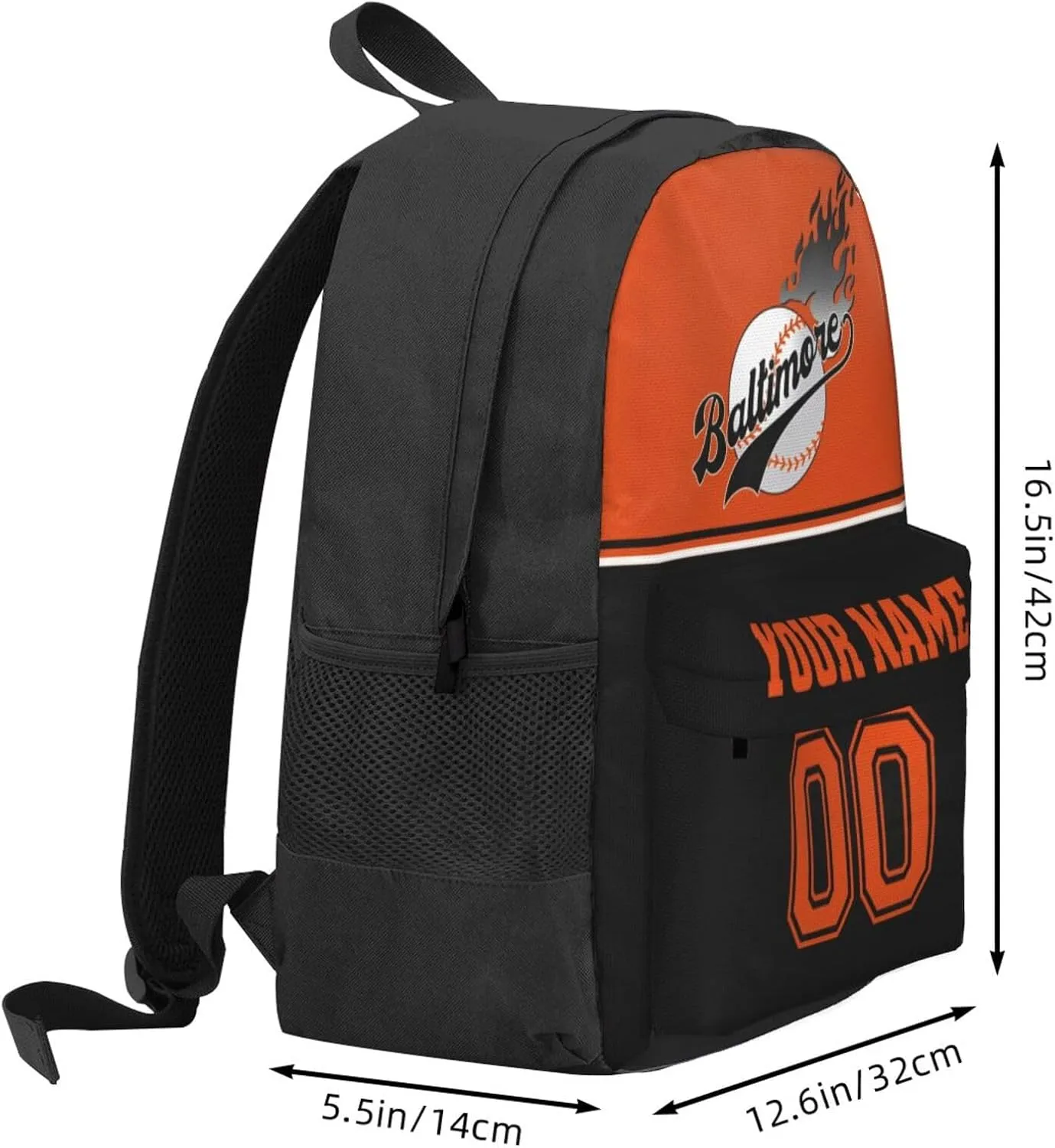 Baltimore Backpack,Custom Baseball Sports Backpack With Name And Number,Personalized High Capacity Casual Laptop Bag Travel Bag Gifts For Fans Men Women