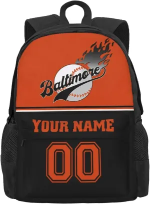 Baltimore Backpack,Custom Baseball Sports Backpack With Name And Number,Personalized High Capacity Casual Laptop Bag Travel Bag Gifts For Fans Men Women